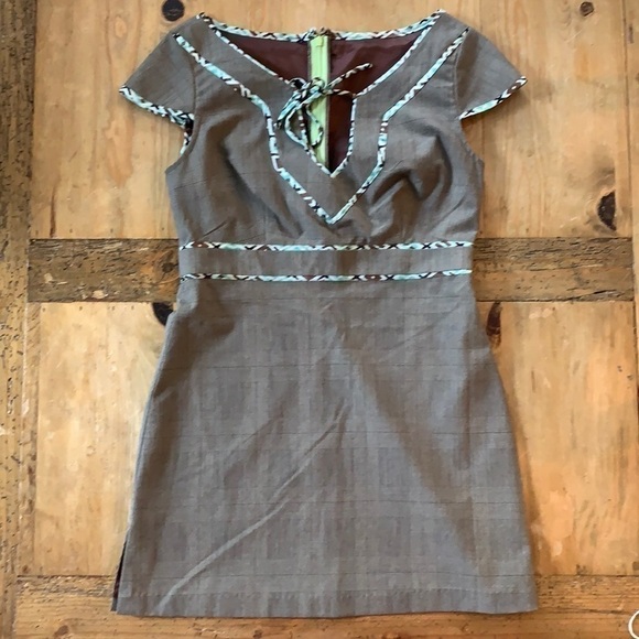 𝅺JENNIFER Reale Design Brown Plaid Tunic Mini Dress Boutique Designer 6 - Picture 13 of 16